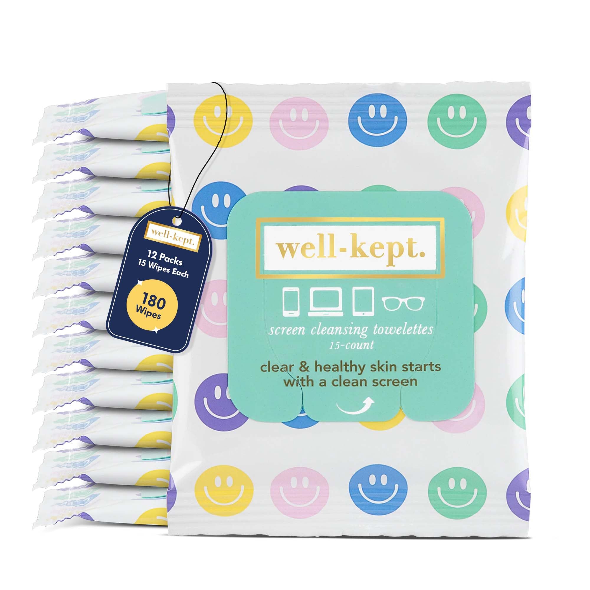Well-Kept Tech & Lens Wipes box showing 12-pack for quick, streak-free cleaning