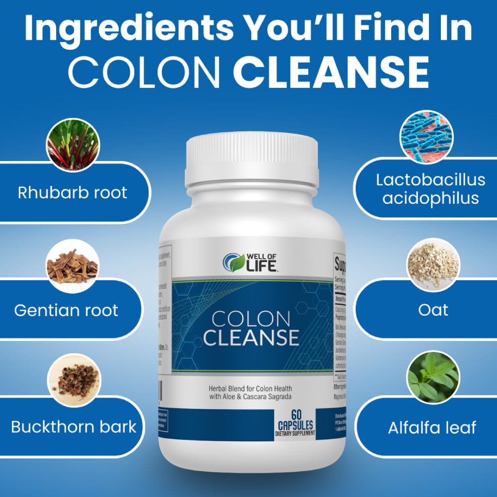 Well of Life Colon Cleanse capsules closeup shows easy-to-swallow vegan capsules.