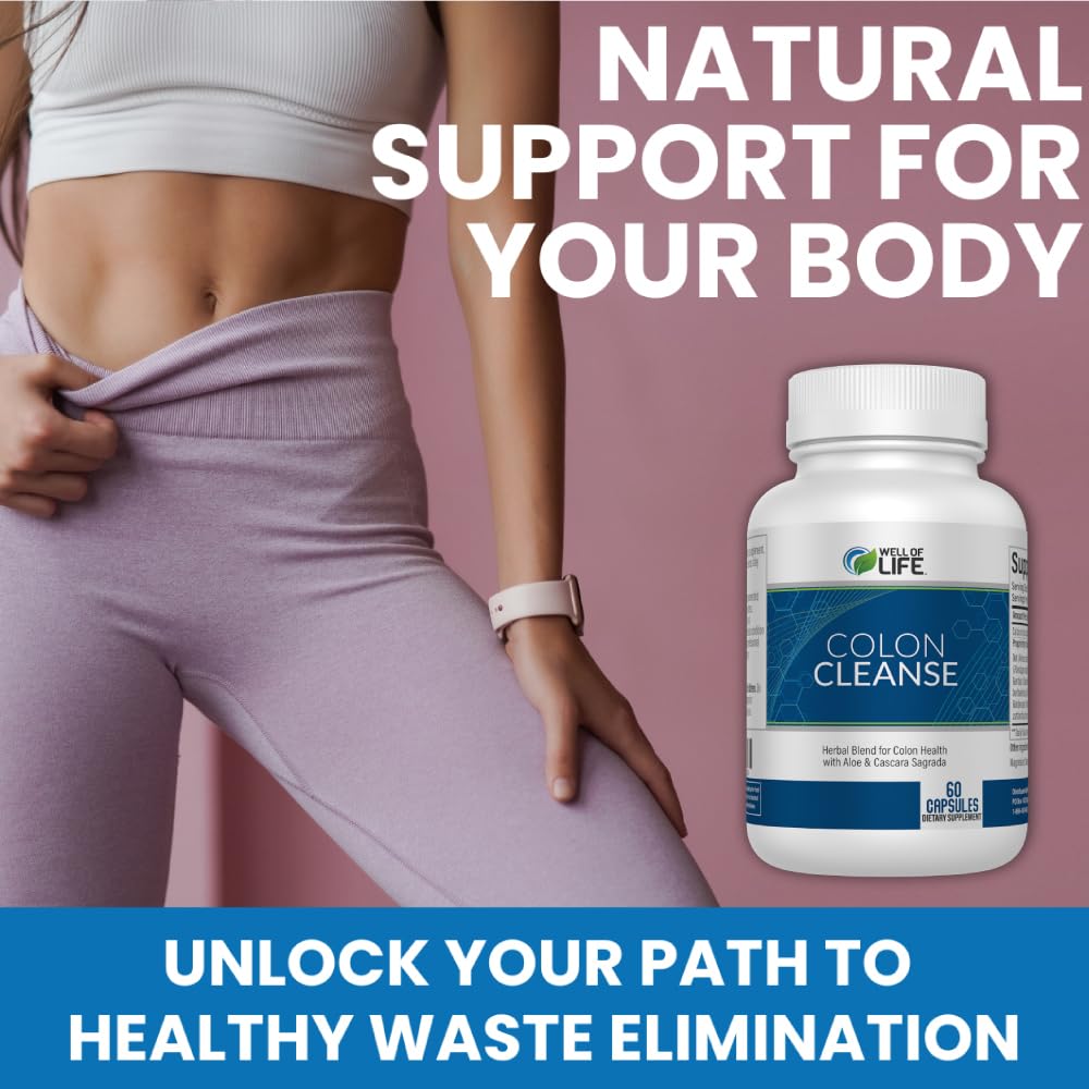 Well of Life Colon Cleanse ingredients panel highlights aloe vera and psyllium.