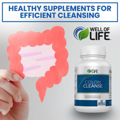 Well of Life Colon Cleanse packaging display illustrates convenient capsule routine.