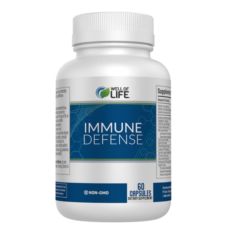 Well of Life Immune Defense 600mg bottle front showing capsules for daily immune support