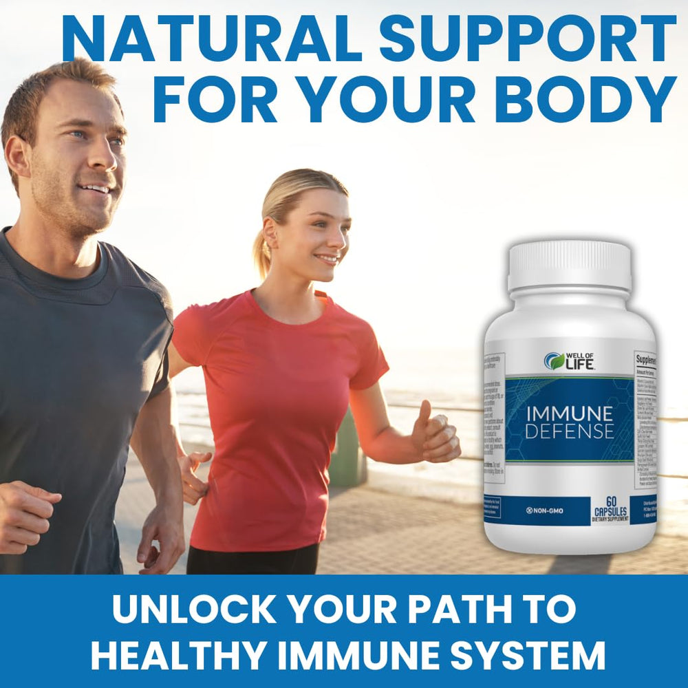 Well of Life Immune Defense 600mg bottle side view highlighting compact capsules for daily use