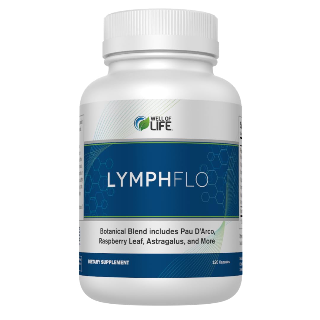 Well of Life LymphFlo bottle front with herbal wellness packaging for detox support