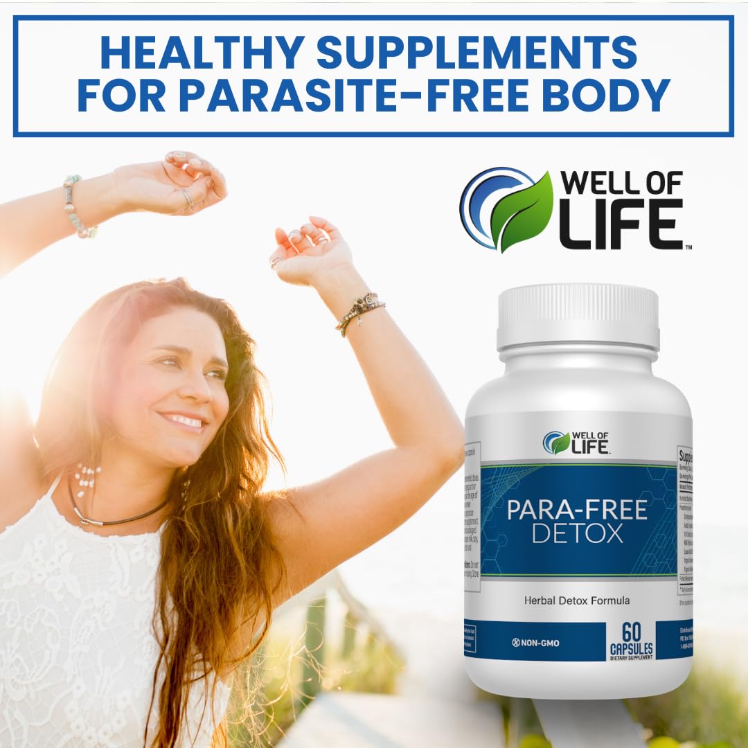 Well of Life Para-Free Detox label close-up with ingredient list.