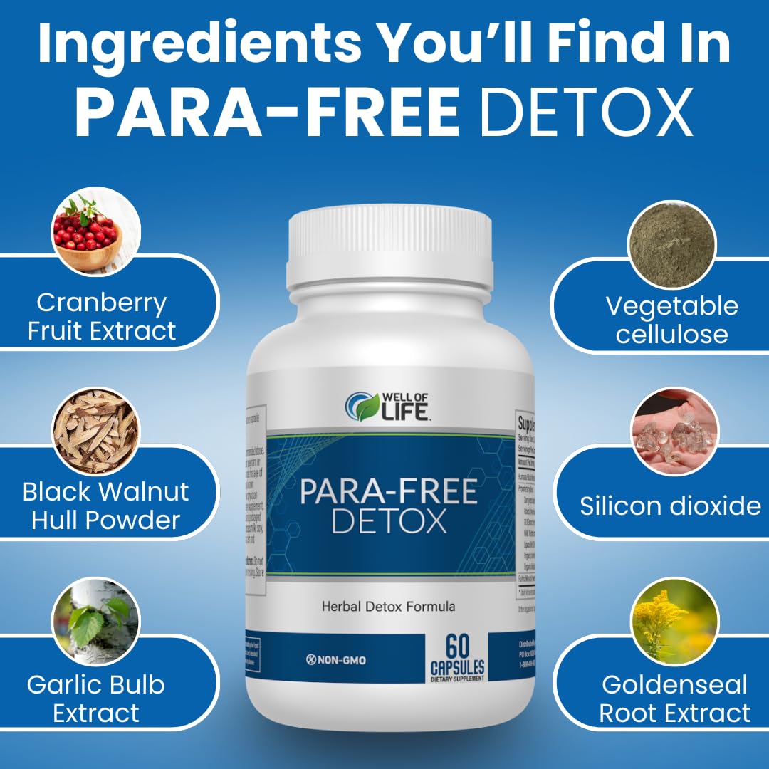 Well of Life Para-Free Detox packaging box for convenient supplement routine.