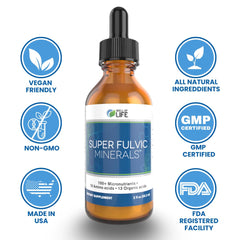 Glass of juice with Well of Life Super Fulvic Minerals drops mixed in