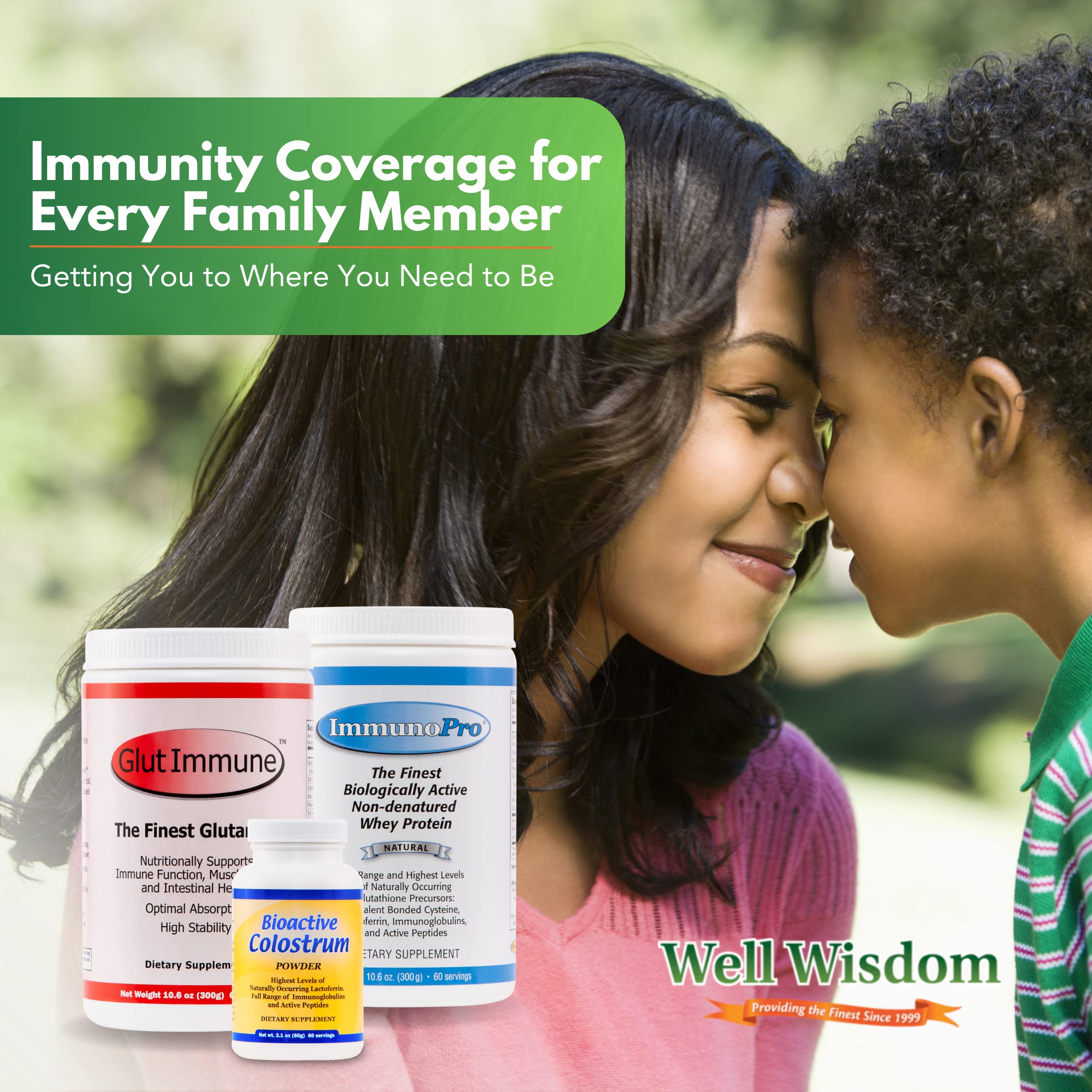 Well Wisdom ImmunoPro smoothie-ready mix enhances meal nutrition.