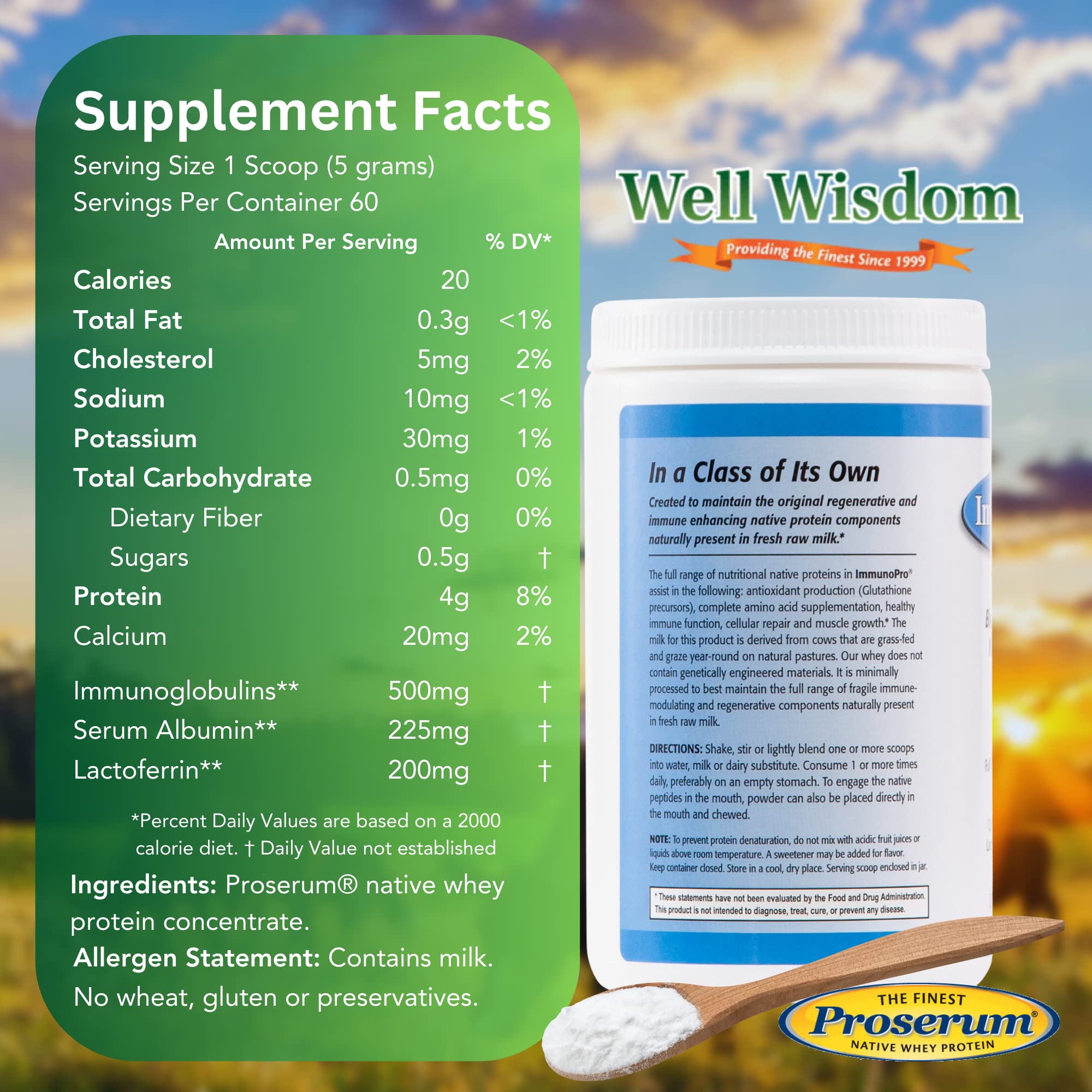 Well Wisdom ImmunoPro unflavored powder ready for personalized recipes.