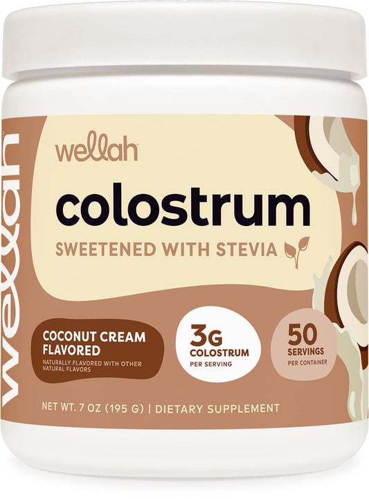 Wellah Colostrum Coconut Cream bottle highlighting flavor for daily wellness support.