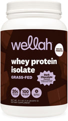 Wellah grass-fed whey protein dark chocolate tub for daily protein support