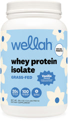 Wellah vanilla grass-fed whey protein isolate scoop for shakes and muscle support