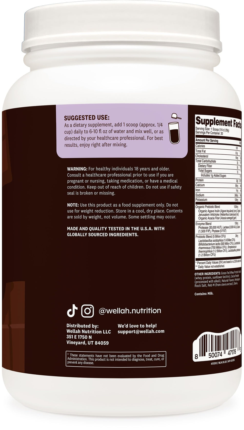 Wellah probiotics-prebiotics label highlighting digestive support