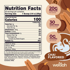 Wellah Protein Your Whey chai scoop and powder visible for quick, convenient mixing.