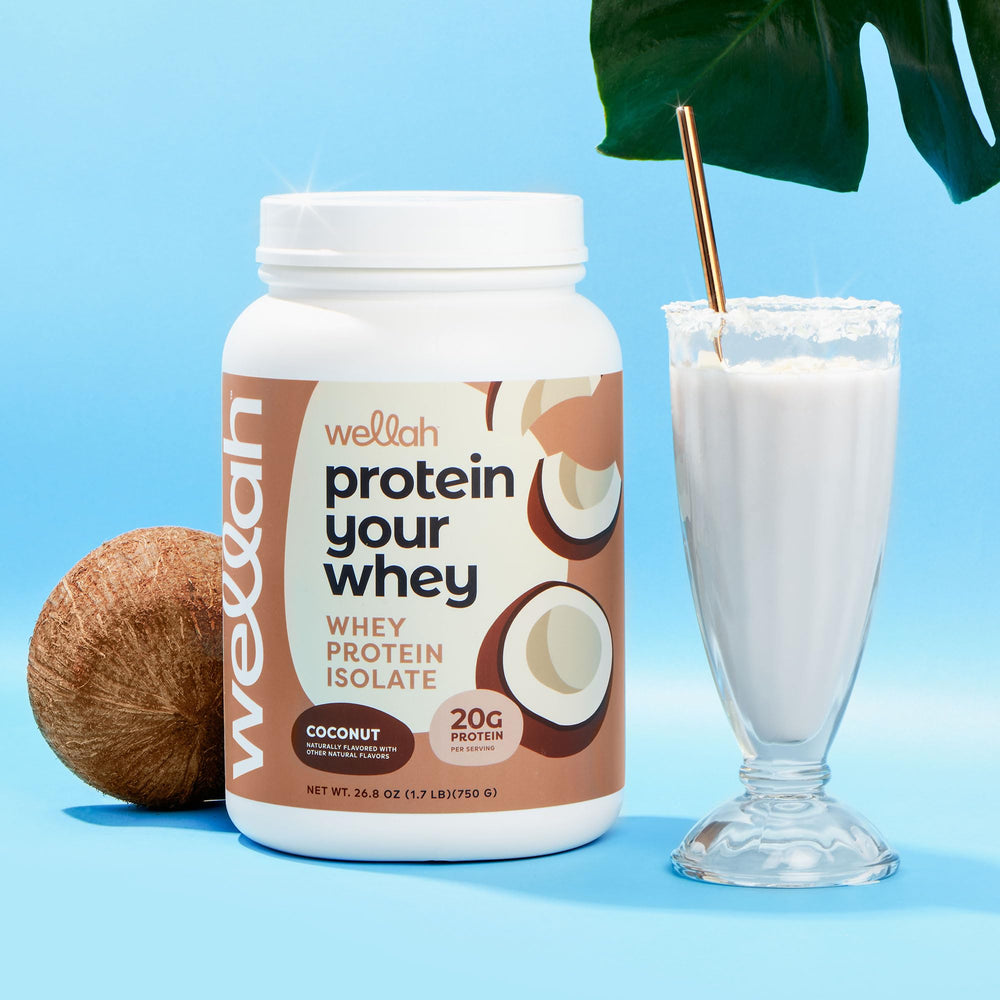 Wellah Protein Your Whey Coconut finished shake demonstrates a satisfying daily protein option.