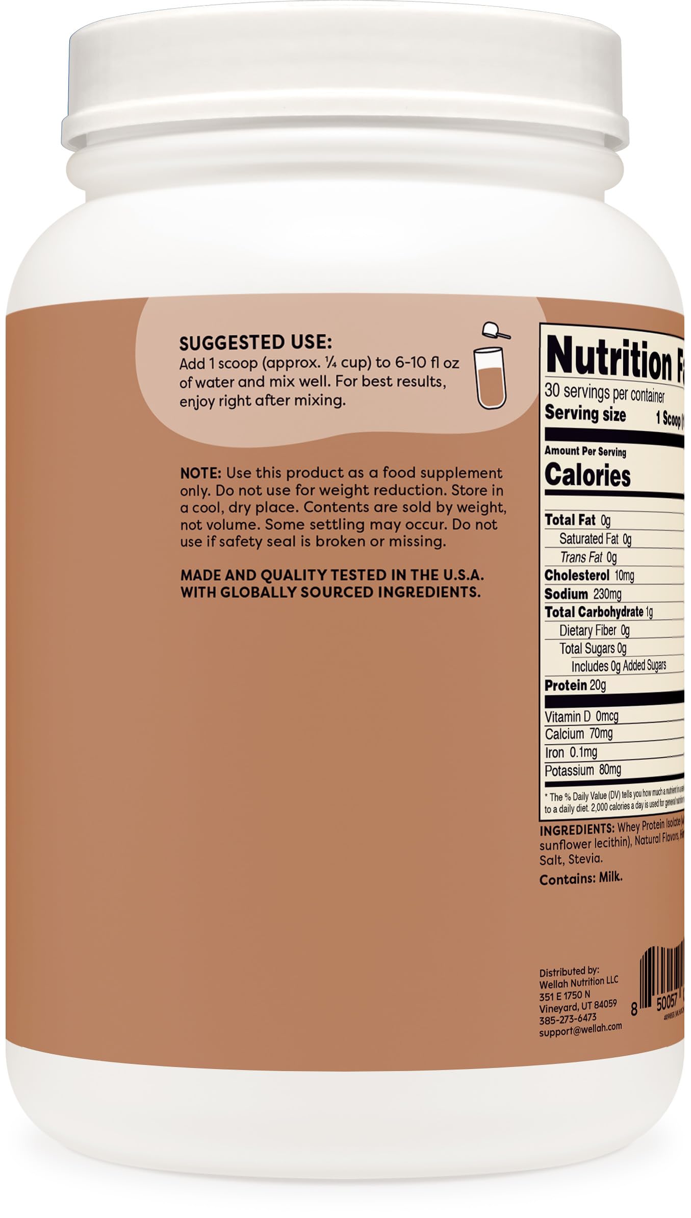 Wellah Protein Your Whey Coconut nutrition facts panel supports informed supplement planning.