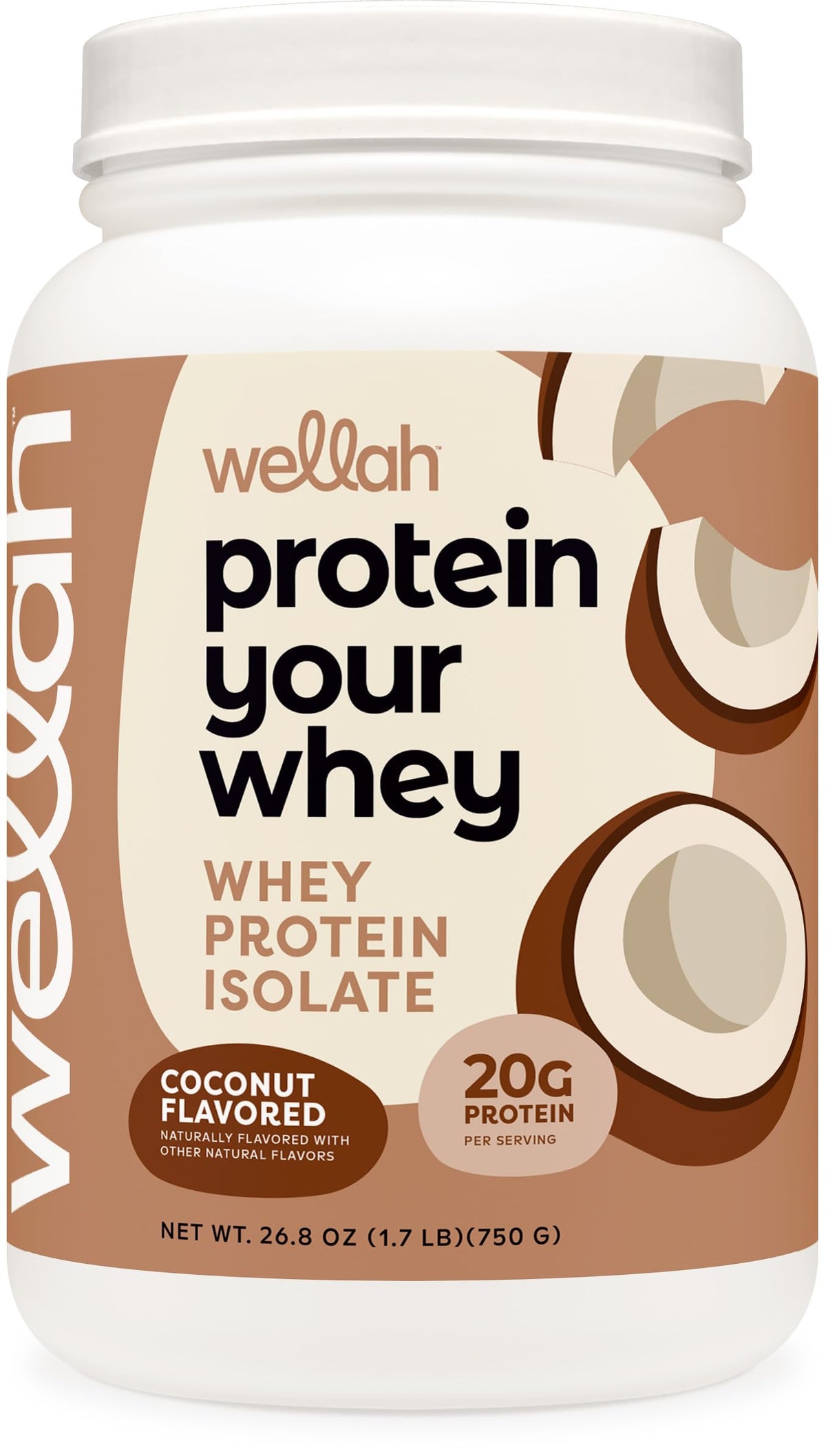 Wellah Protein Your Whey Coconut tub front for post-workout fueling with isolate protein.