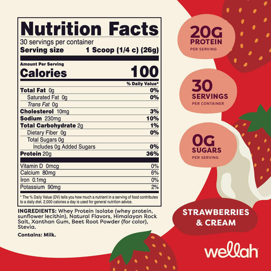 Wellah Protein Your Whey Strawberries and Cream serving cup highlighting portion control for nutrition