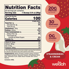 Wellah Protein Your Whey Strawberries and Cream serving cup highlighting portion control for nutrition