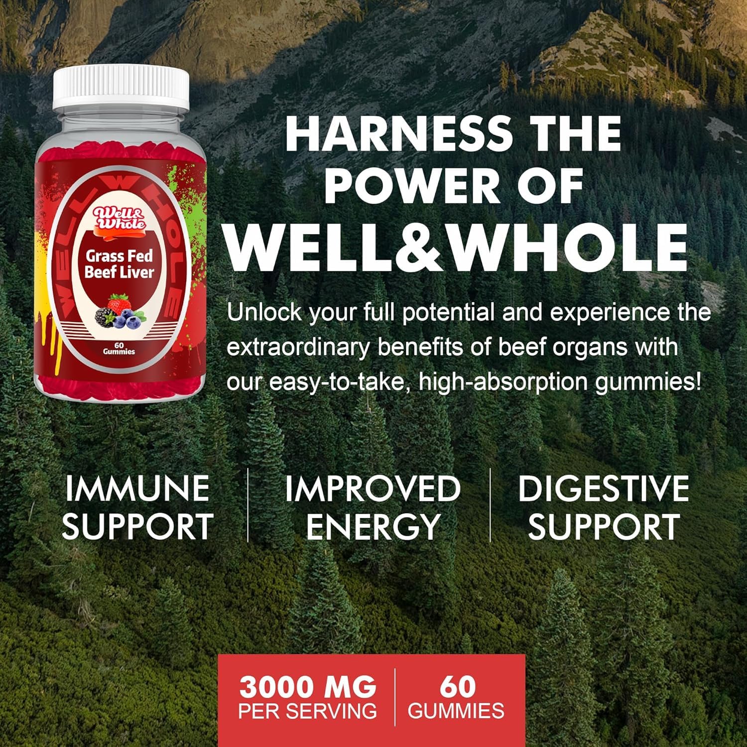Well&Whole beef liver gummies packaging emphasizes natural ingredients.