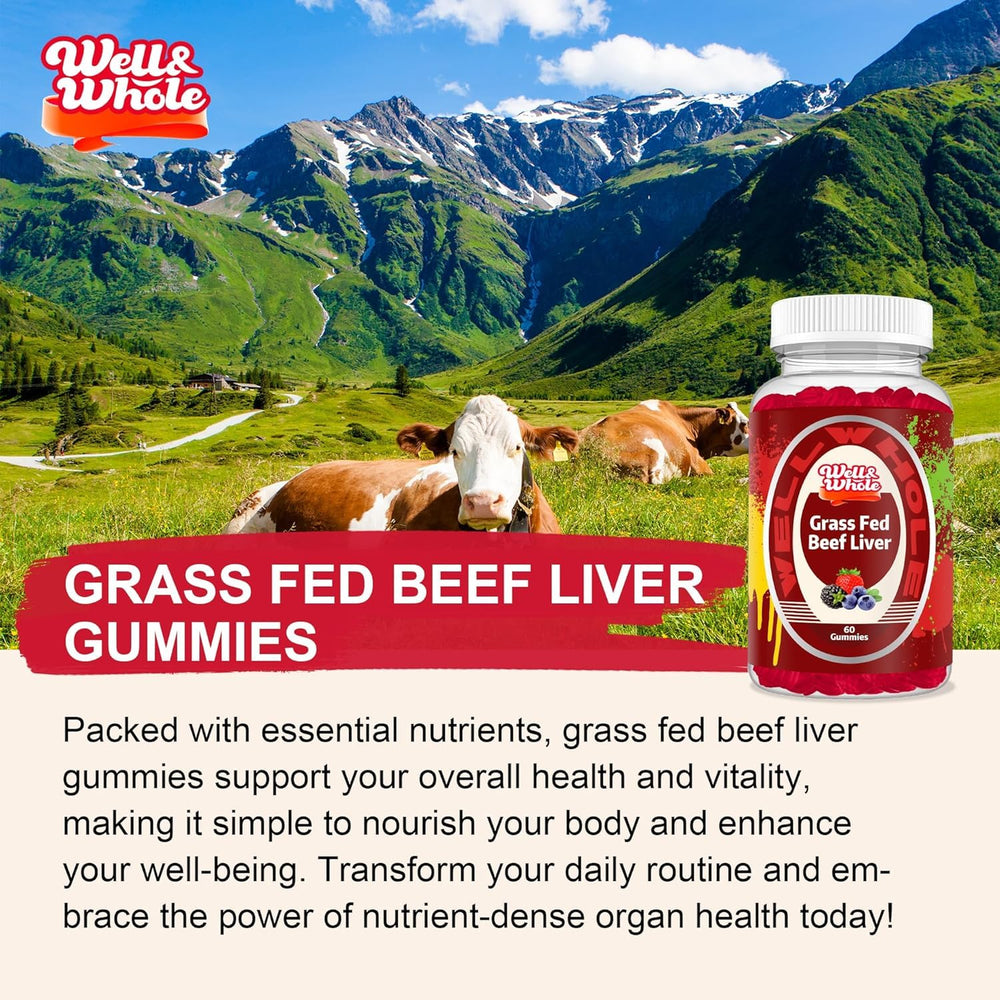 Close-up of Well&Whole beef liver gummies texture in chewy form.
