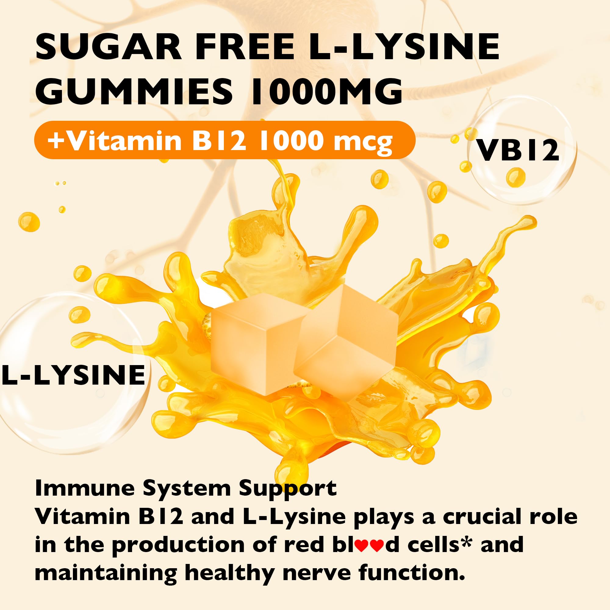 Well&Whole L-Lysine Gummies label close-up showing vegan, gluten-free benefits.