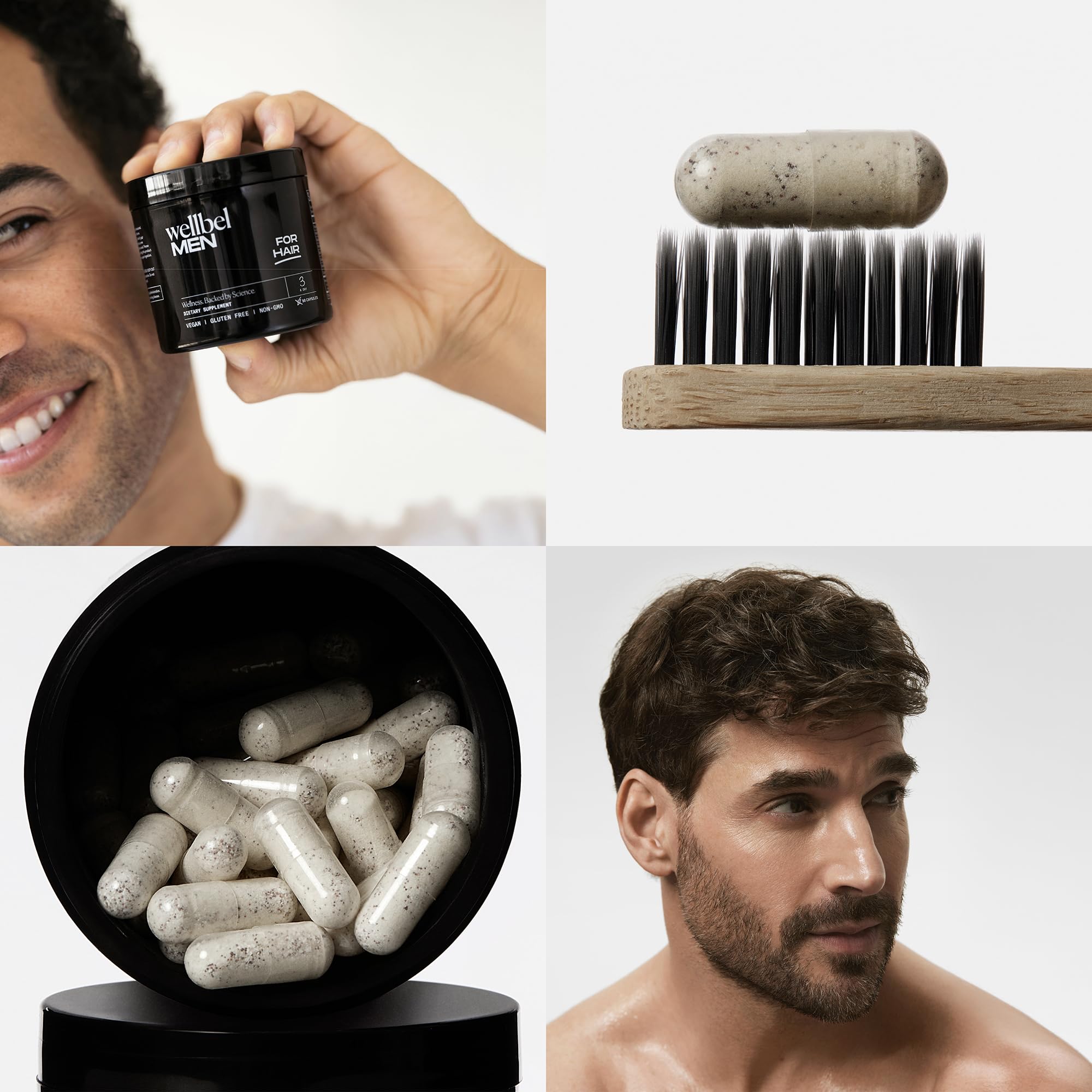 WELLBEL Men morning routine scene beside a glass of water