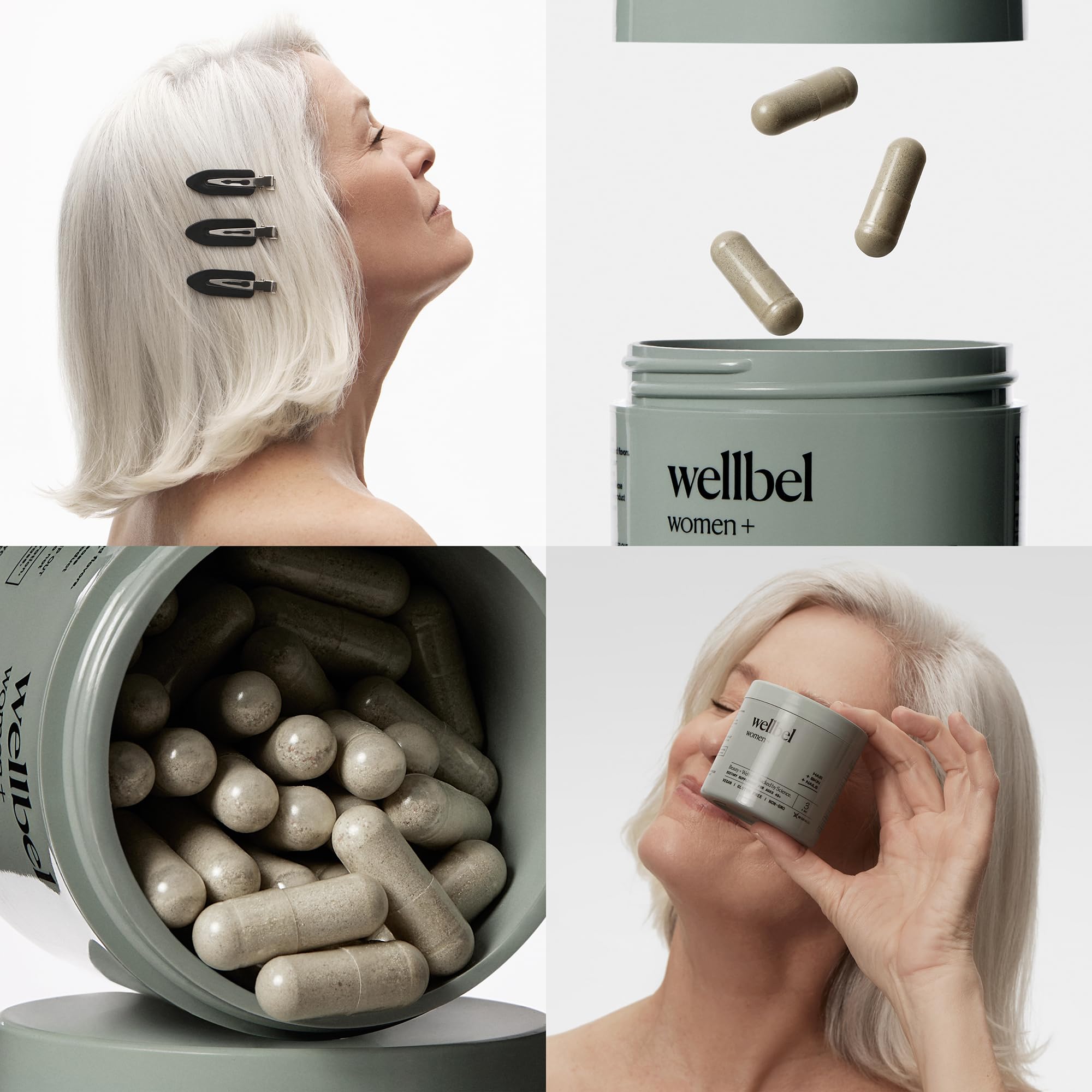 Wellbel Women+ vegan, gluten-free, non-GMO badge on label.