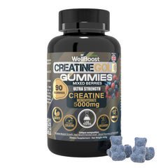WellBoost Creatine Gold bottle pouring to fuel workouts with sustained energy.