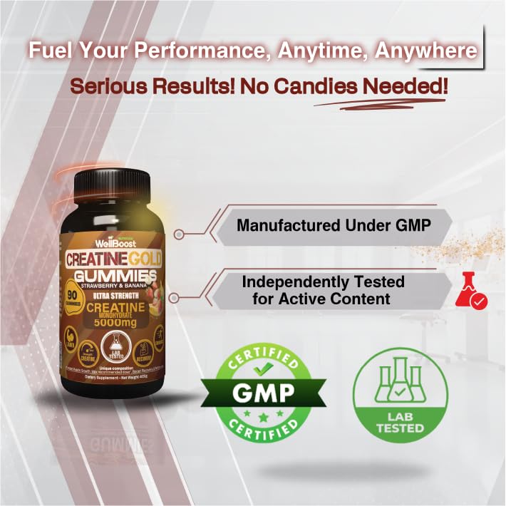 WellBoost Creatine Gold banana flavor shot suggesting refreshing taste.