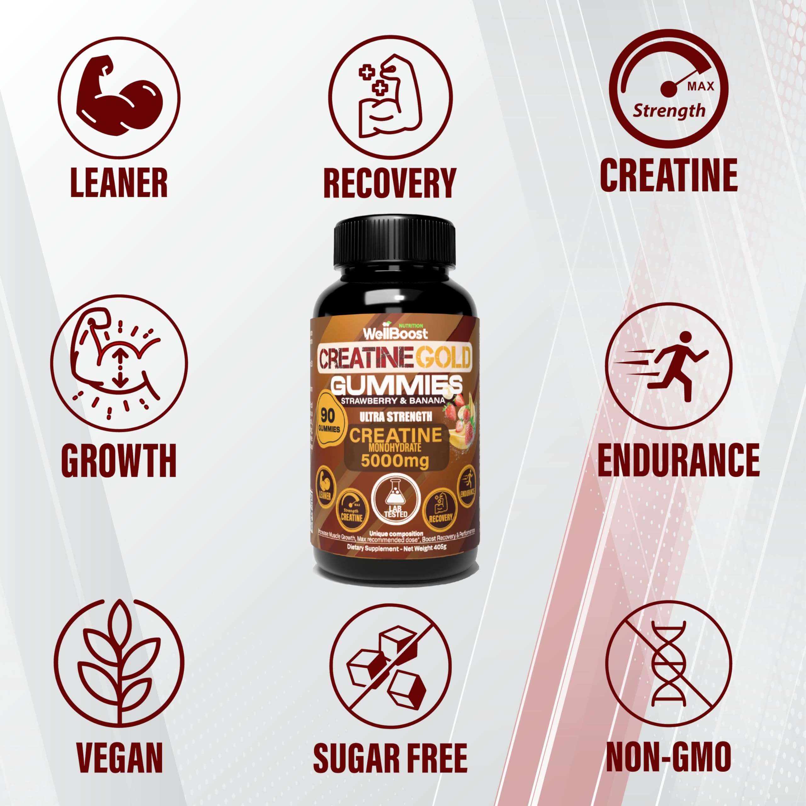 WellBoost Creatine Gold strawberry flavor close-up with enticing taste.