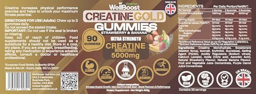 WellBoost Creatine Gold gummies close-up highlighting 5000 mg per serving.