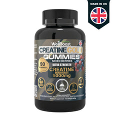 WellBoost Creatine Gold ingredients panel highlighting vegan and sugar-free formula.