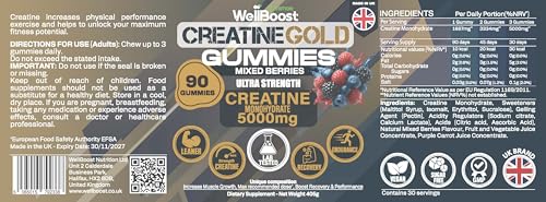WellBoost Creatine Gold label close-up showing 5000 mg per serving.