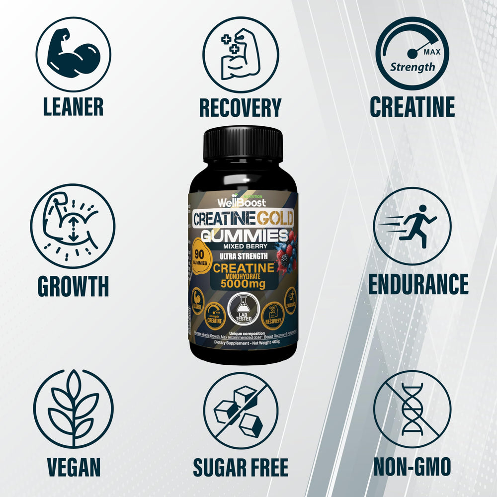 WellBoost Creatine Gold serving gummy ready for daily use.