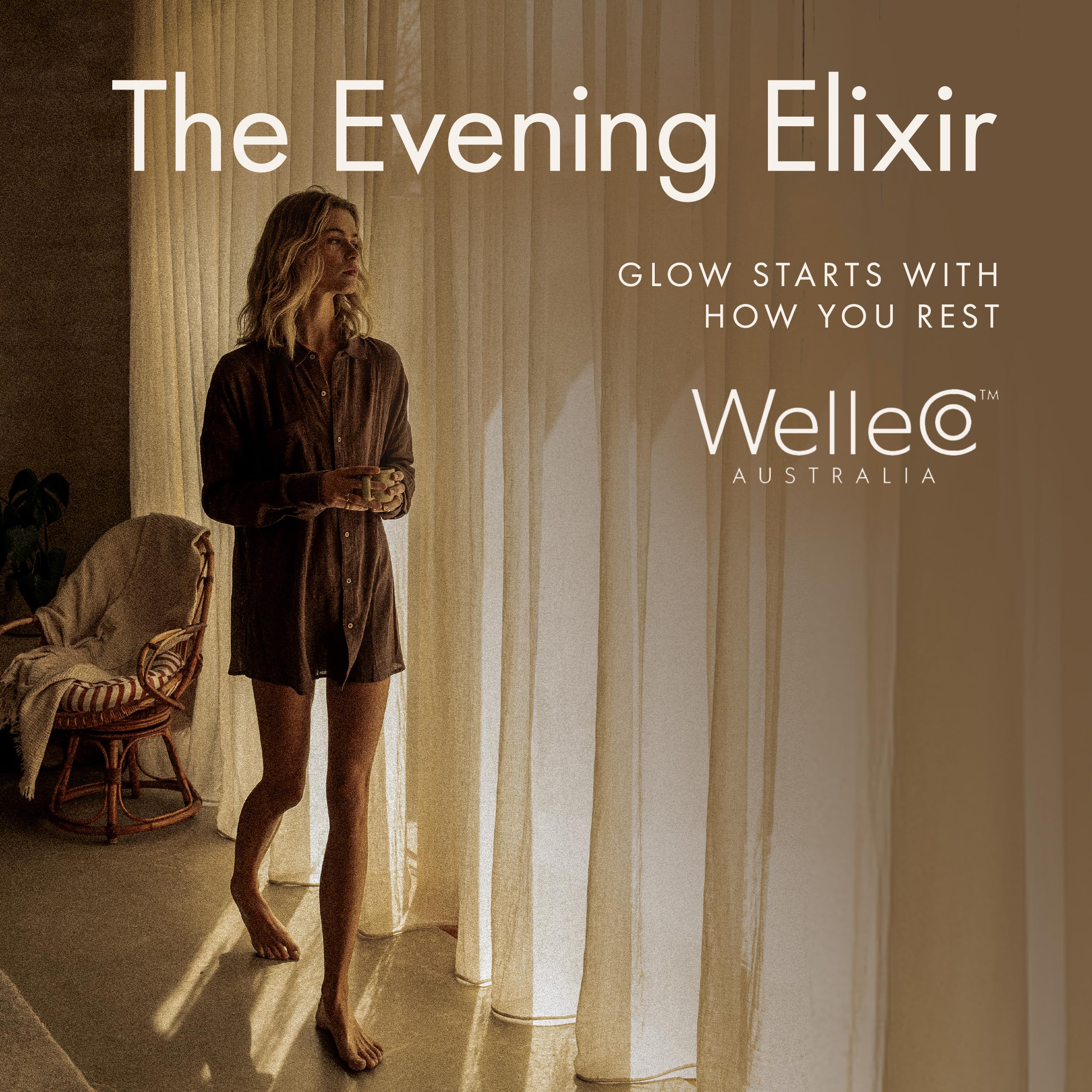 Wellco Evening Elixir packaging closeup showing jar and label.