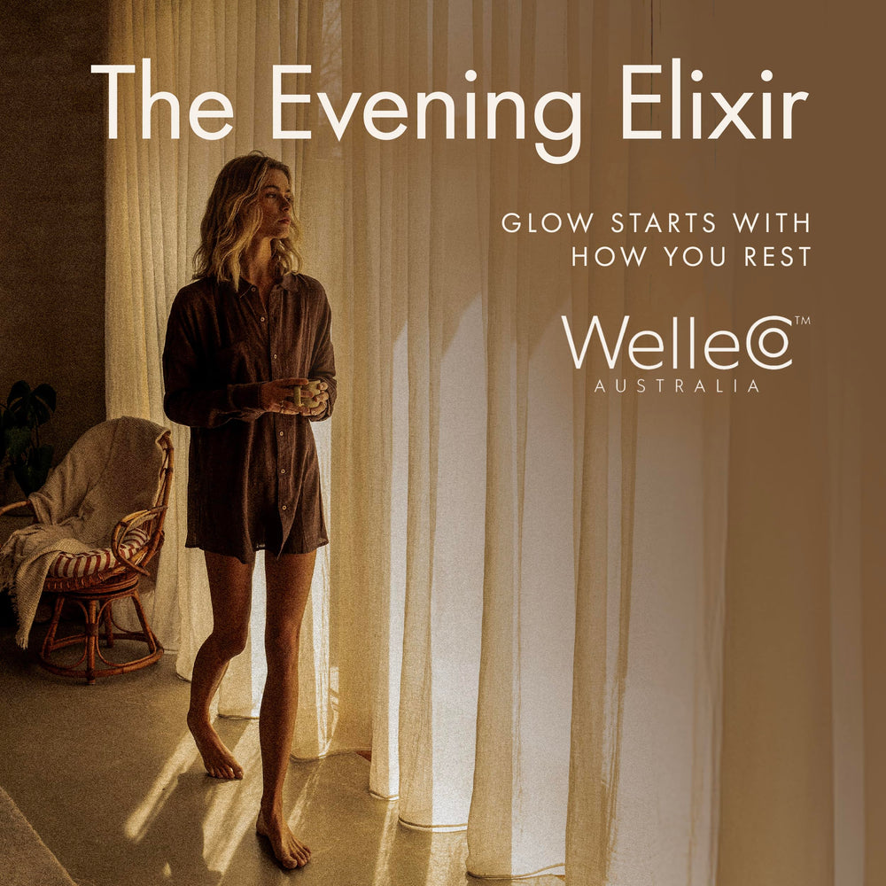 Wellco Evening Elixir packaging closeup showing jar and label.