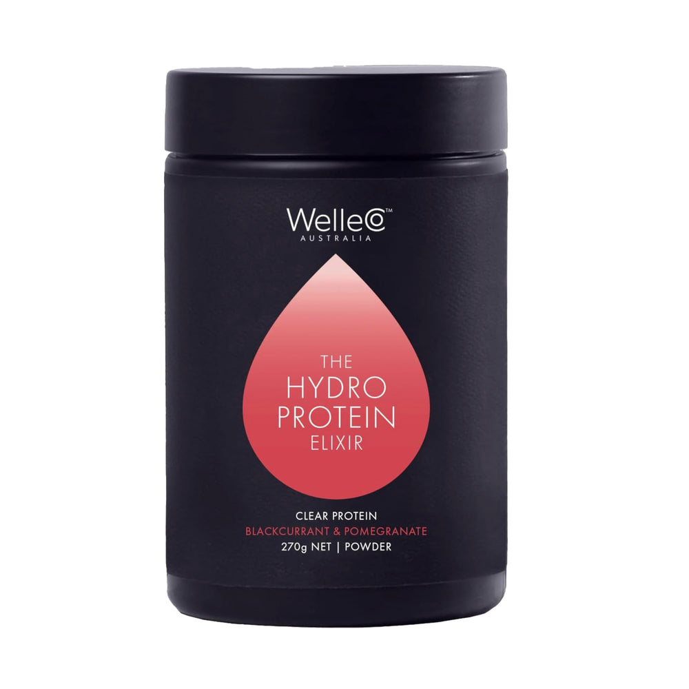 WelleCo HydroProtein Elixir bottle front for hydration on the go