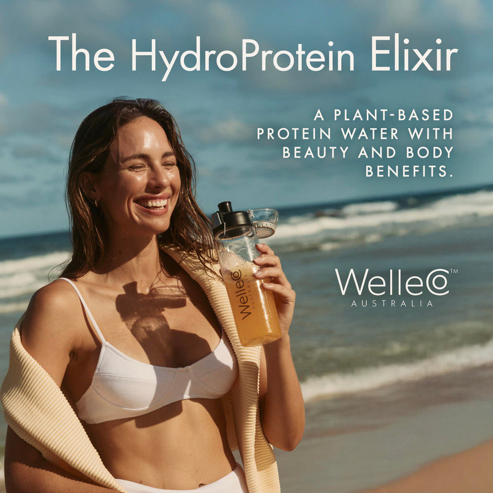 WelleCo HydroProtein Elixir 9.5oz jar packaging communicates clean-label hydration