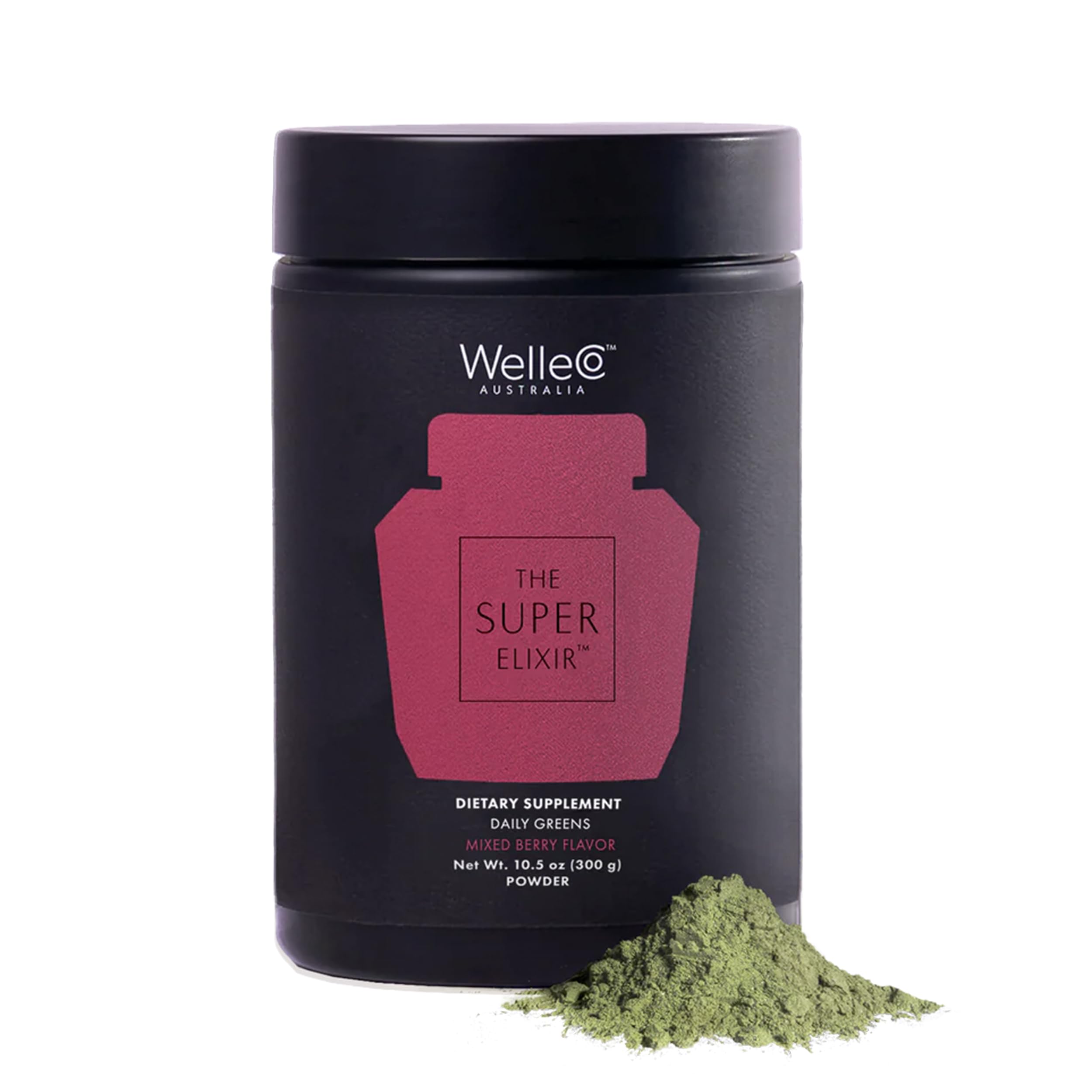 WelleCo The Super Elixir bottle on a clean surface for daily greens ritual
