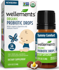 Wellements Baby Probiotic Drops bottle—easy dosing for infant gut comfort.