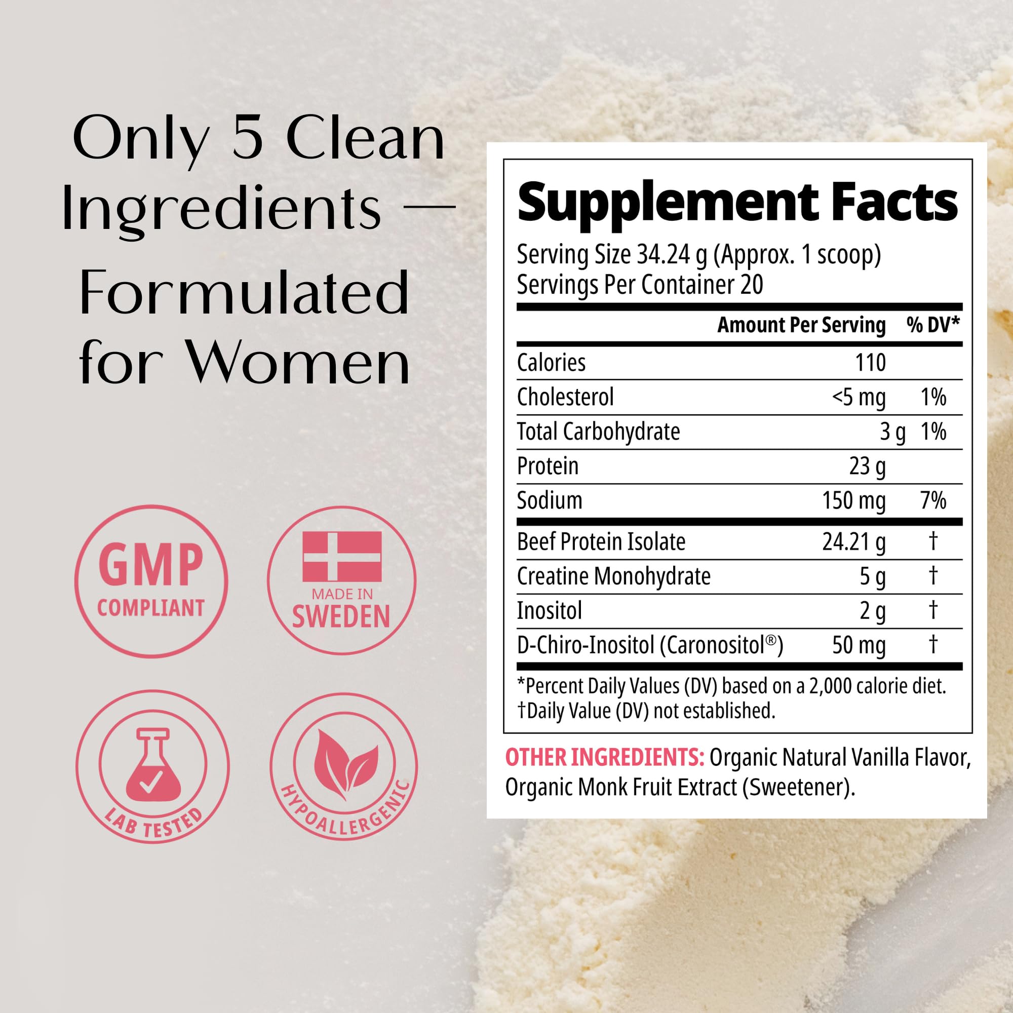 Wellena Her Protein creatine-inositol content shown on label for built-in strength support.