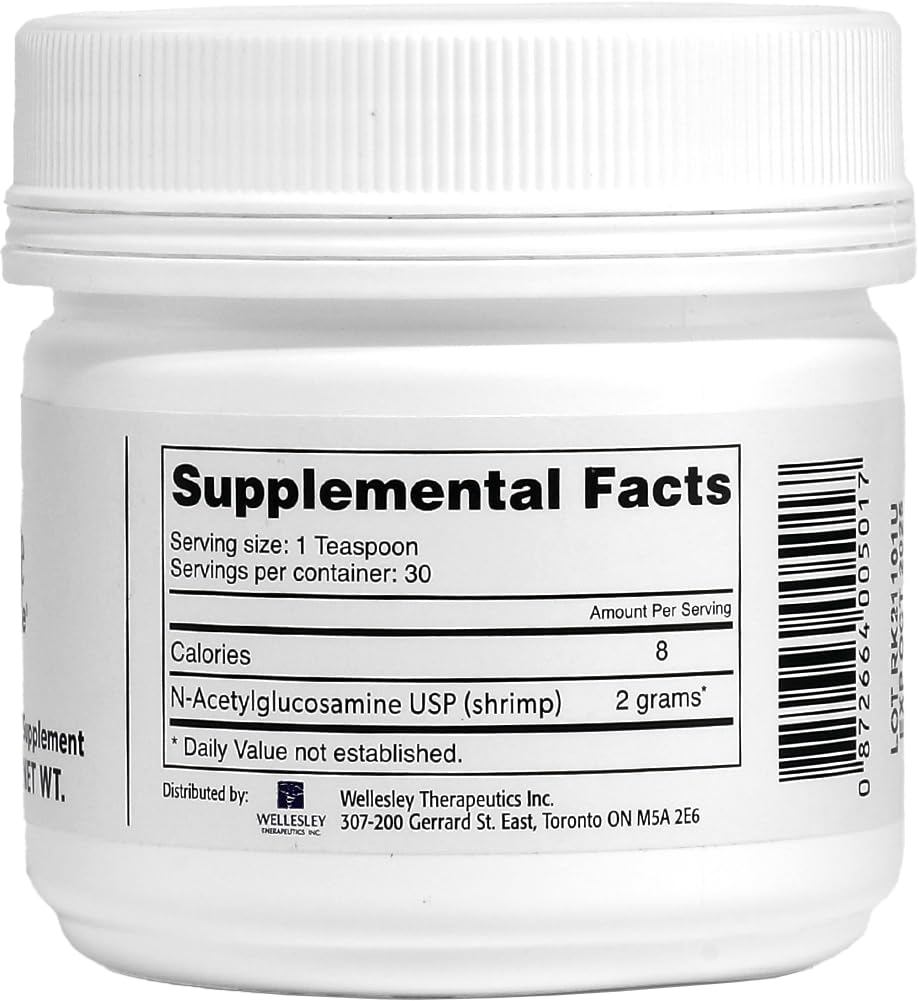 Wellesley Therapeutics Ultimate Glucosamine texture close-up shows fine dissolvable powder.