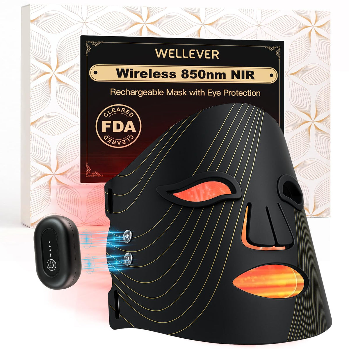 WELLEVER red light mask with wireless battery for cordless at-home skincare