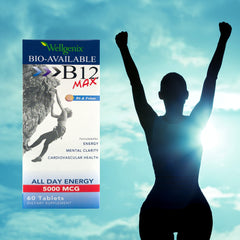 Wellgenix B12 Max bottle front view for convenient daily supplement routine.