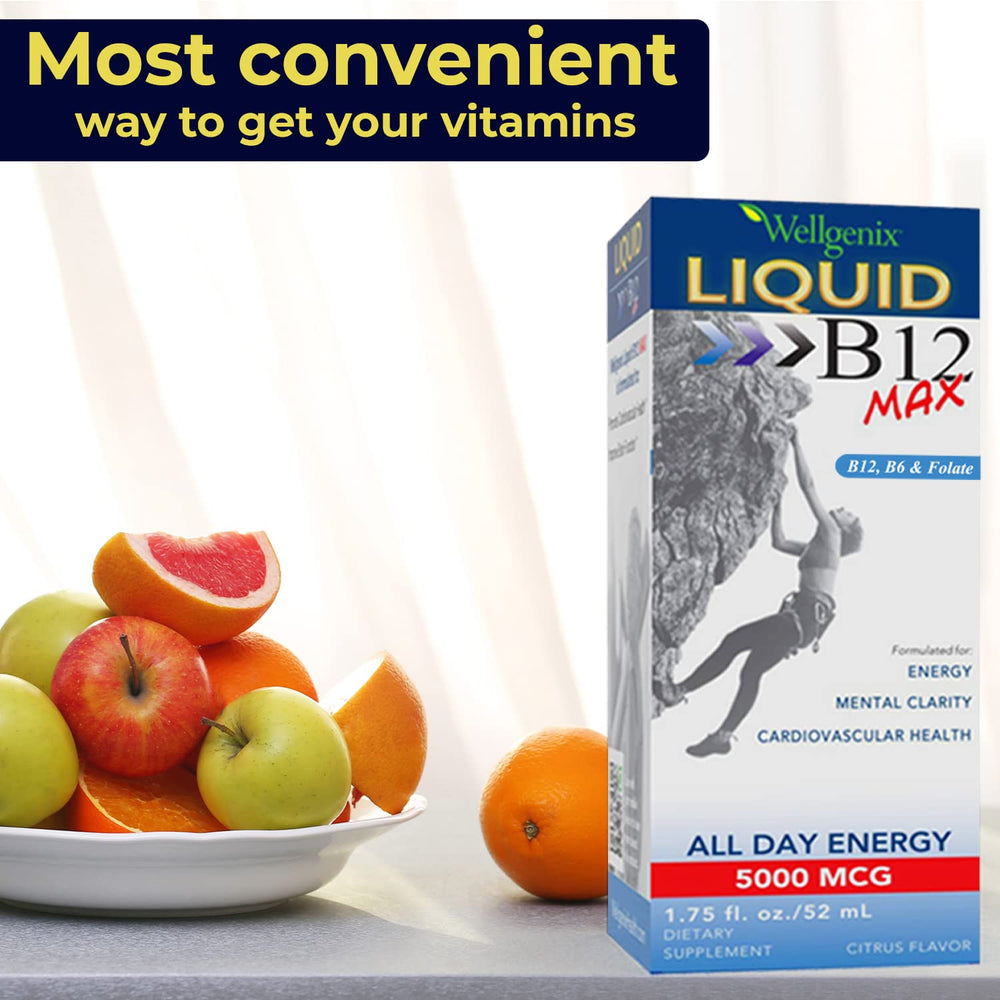 Wellgenix B12 Max Liquid pour bottle demonstrates convenient dosing option