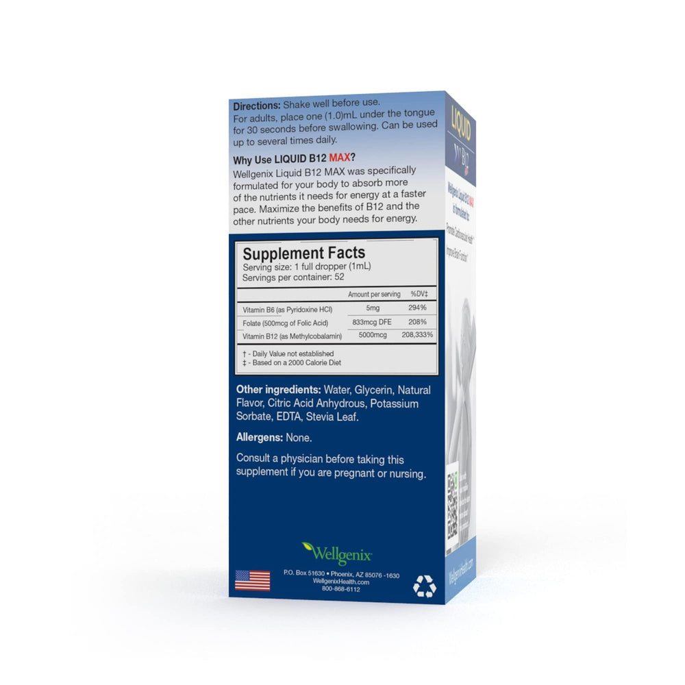 Wellgenix B12 Max Liquid packaging box communicates 2-pack convenience