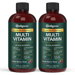 Wellgenix Balanced Essentials bottle front displaying natural berry flavor and label clarity.