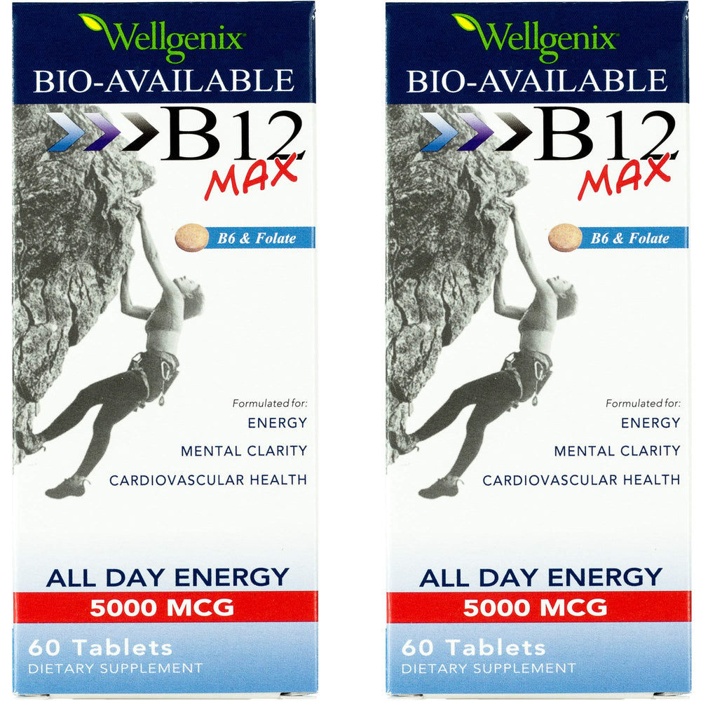 Wellgenix Bio-Available Sublingual B12 Max tablet under tongue for fast absorption and daytime energy.