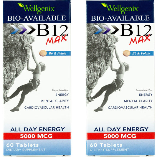 Wellgenix Bio-Available Sublingual B12 Max tablet under tongue for fast absorption and daytime energy.