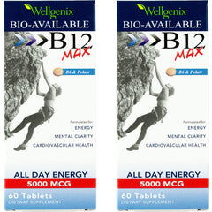 Wellgenix Bio-Available Sublingual B12 Max tablet under tongue for fast absorption and daytime energy.
